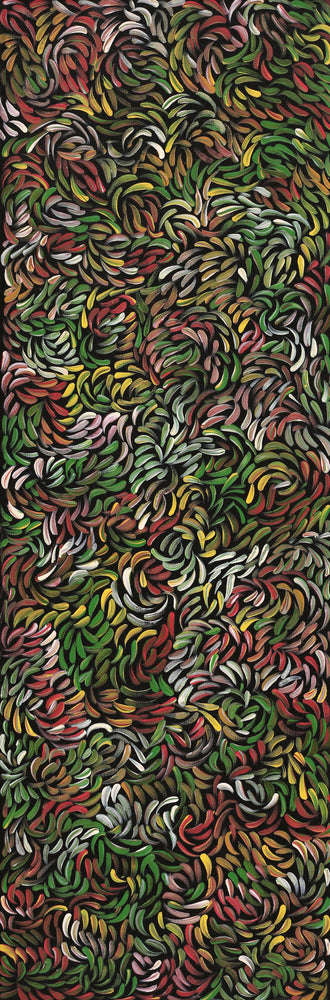 Aboriginal Artwork by Nola Napangardi Fisher, Purrpalanji (Skinny Bush Banana) Jukurrpa, 91x30cm