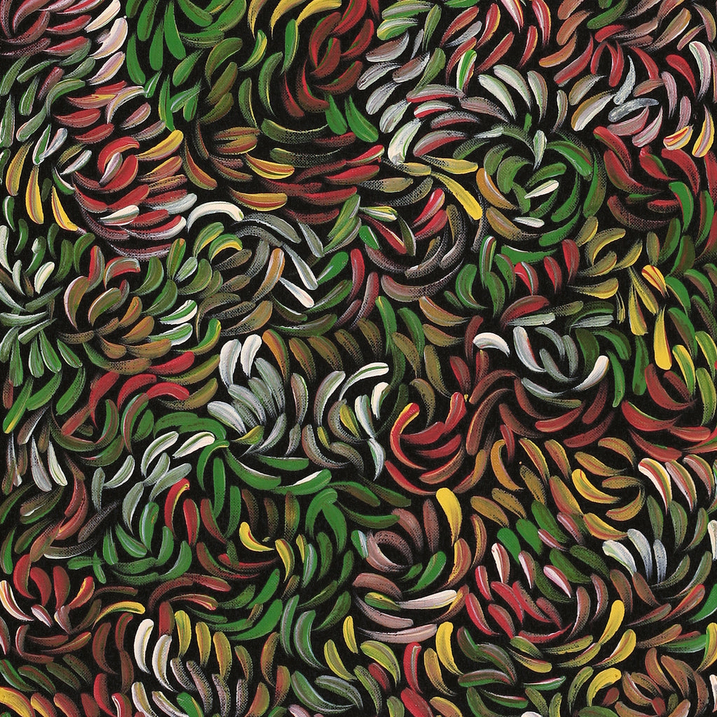 Aboriginal Artwork by Nola Napangardi Fisher, Purrpalanji (Skinny Bush Banana) Jukurrpa, 91x30cm