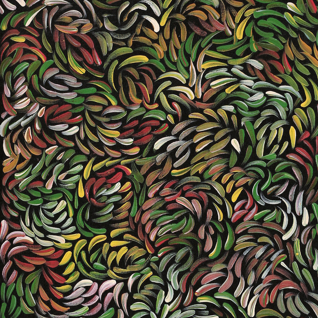 Aboriginal Artwork by Nola Napangardi Fisher, Purrpalanji (Skinny Bush Banana) Jukurrpa, 91x30cm