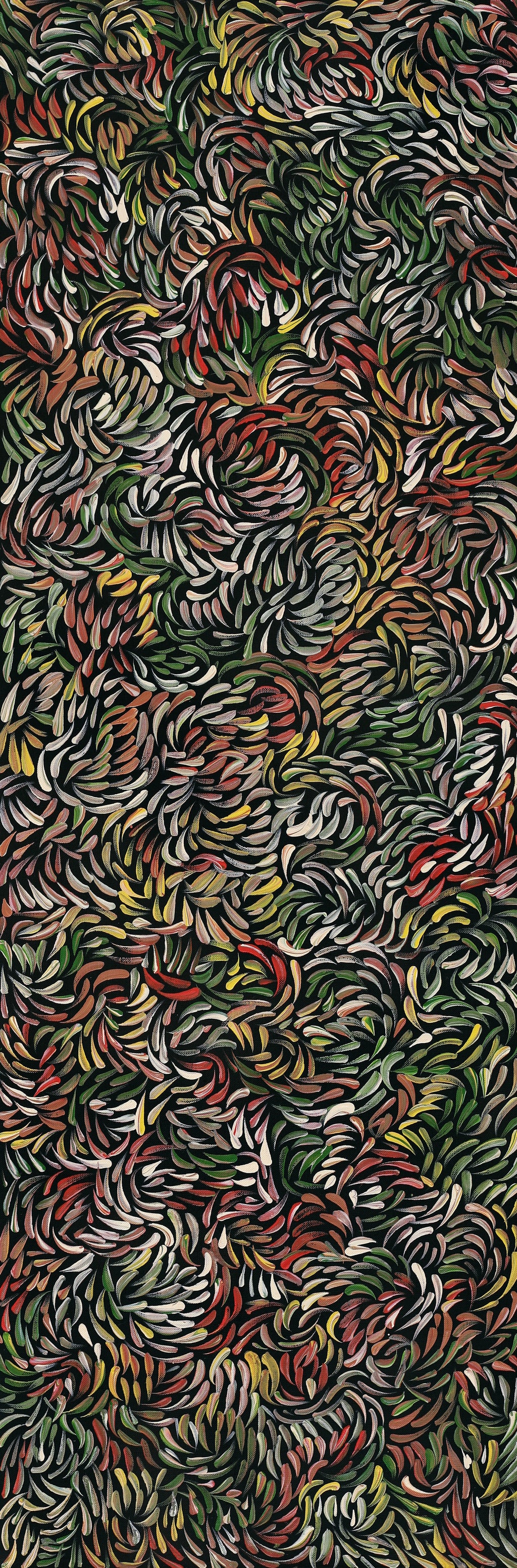 Aboriginal Artwork by Nola Napangardi Fisher, Purrpalanji (Skinny Bush Banana) Jukurrpa, 91x30cm