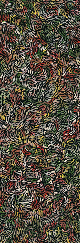 Aboriginal Artwork by Nola Napangardi Fisher, Purrpalanji (Skinny Bush Banana) Jukurrpa, 91x30cm