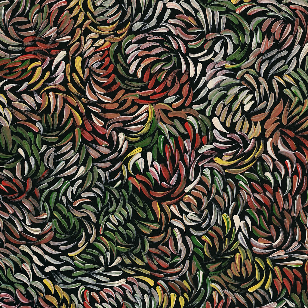 Aboriginal Artwork by Nola Napangardi Fisher, Purrpalanji (Skinny Bush Banana) Jukurrpa, 91x30cm