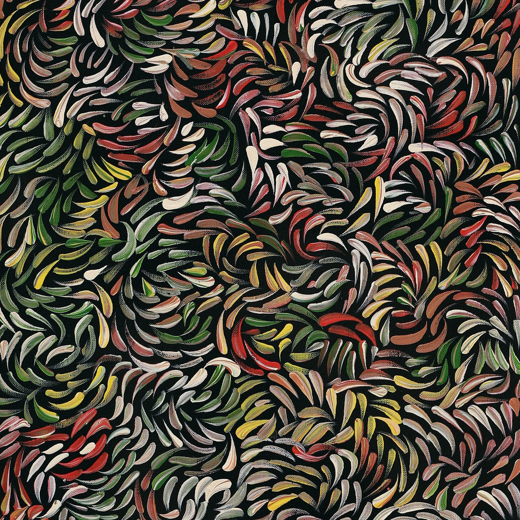 Aboriginal Artwork by Nola Napangardi Fisher, Purrpalanji (Skinny Bush Banana) Jukurrpa, 91x30cm