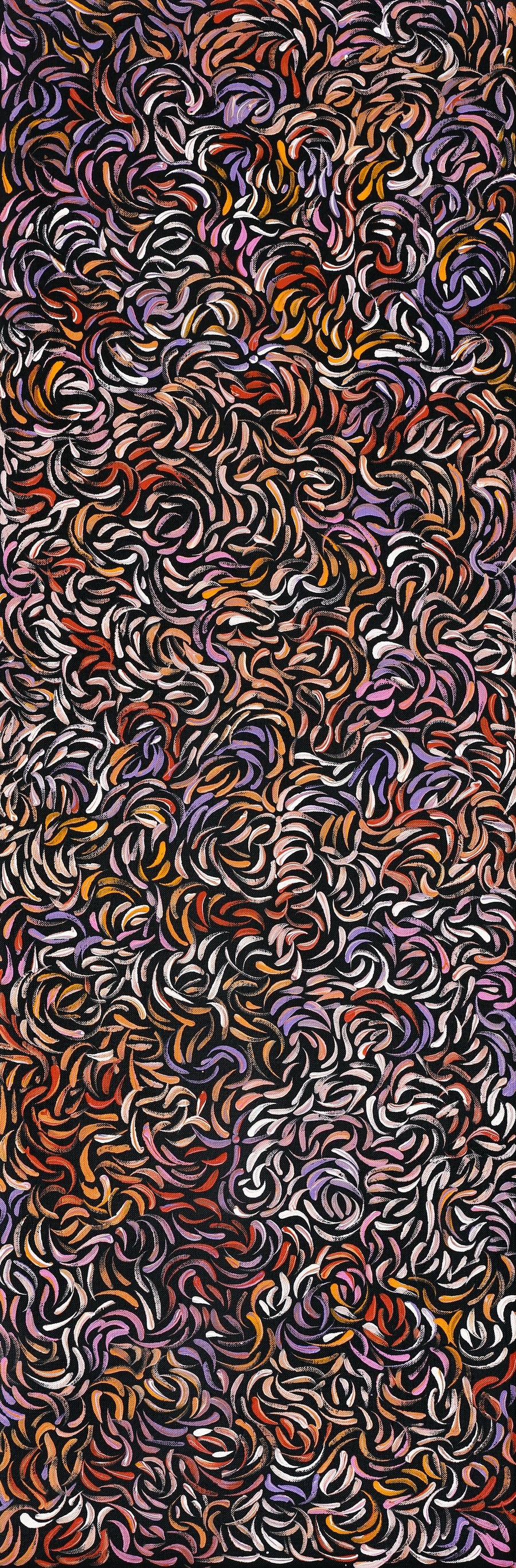 Aboriginal Artwork by Nola Napangardi Fisher, Purrpalanji (Skinny Bush Banana) Jukurrpa, 91x30cm