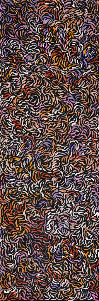 Aboriginal Artwork by Nola Napangardi Fisher, Purrpalanji (Skinny Bush Banana) Jukurrpa, 91x30cm