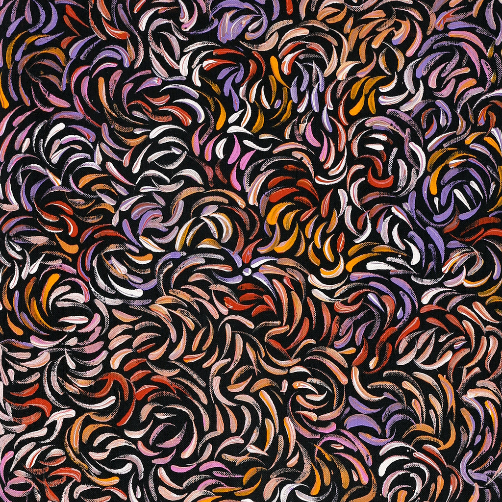 Aboriginal Artwork by Nola Napangardi Fisher, Purrpalanji (Skinny Bush Banana) Jukurrpa, 91x30cm