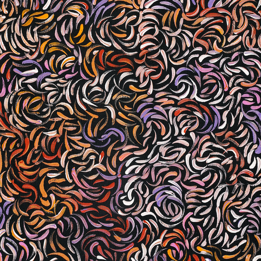 Aboriginal Artwork by Nola Napangardi Fisher, Purrpalanji (Skinny Bush Banana) Jukurrpa, 91x30cm