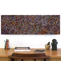Aboriginal Artwork by Nola Napangardi Fisher, Purrpalanji (Skinny Bush Banana) Jukurrpa, 91x30cm