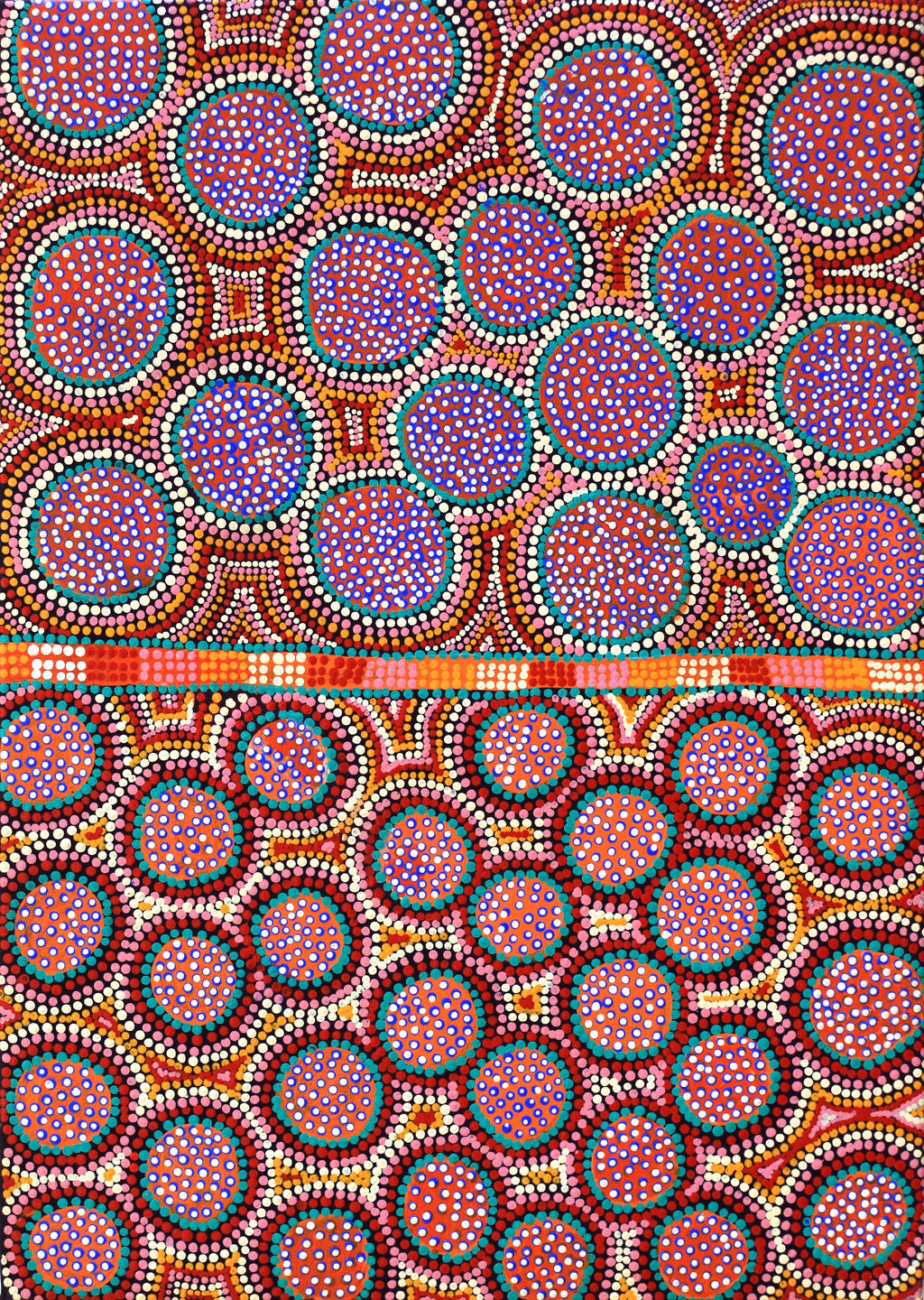 Aboriginal Artwork by Nola Kantawarra, Mulpu Tjukurrpa (Bush Mushroom Dreaming), 70x50cm
