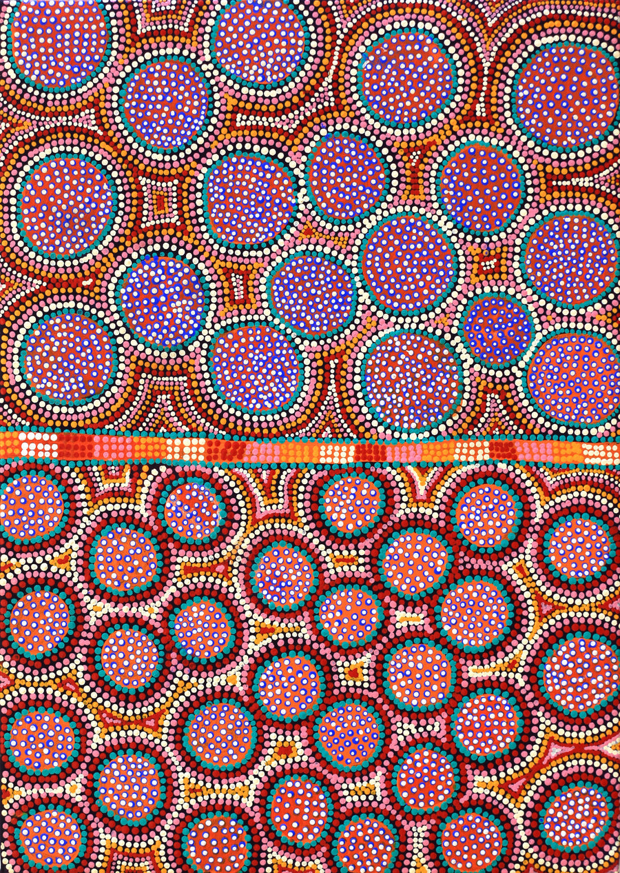 Aboriginal Artwork by Nola Kantawarra, Mulpu Tjukurrpa (Bush Mushroom Dreaming), 70x50cm