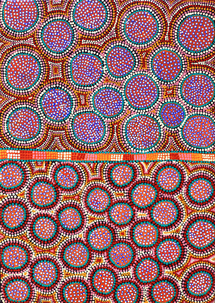 Aboriginal Artwork by Nola Kantawarra, Mulpu Tjukurrpa (Bush Mushroom Dreaming), 70x50cm