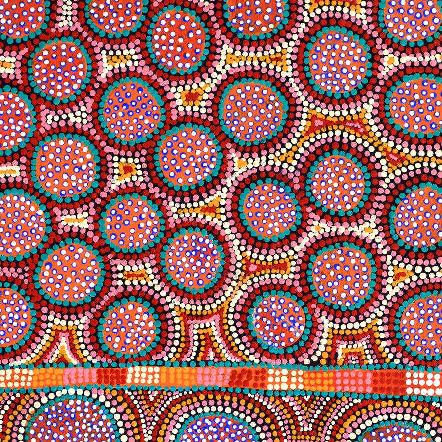 Aboriginal Artwork by Nola Kantawarra, Mulpu Tjukurrpa (Bush Mushroom Dreaming), 70x50cm