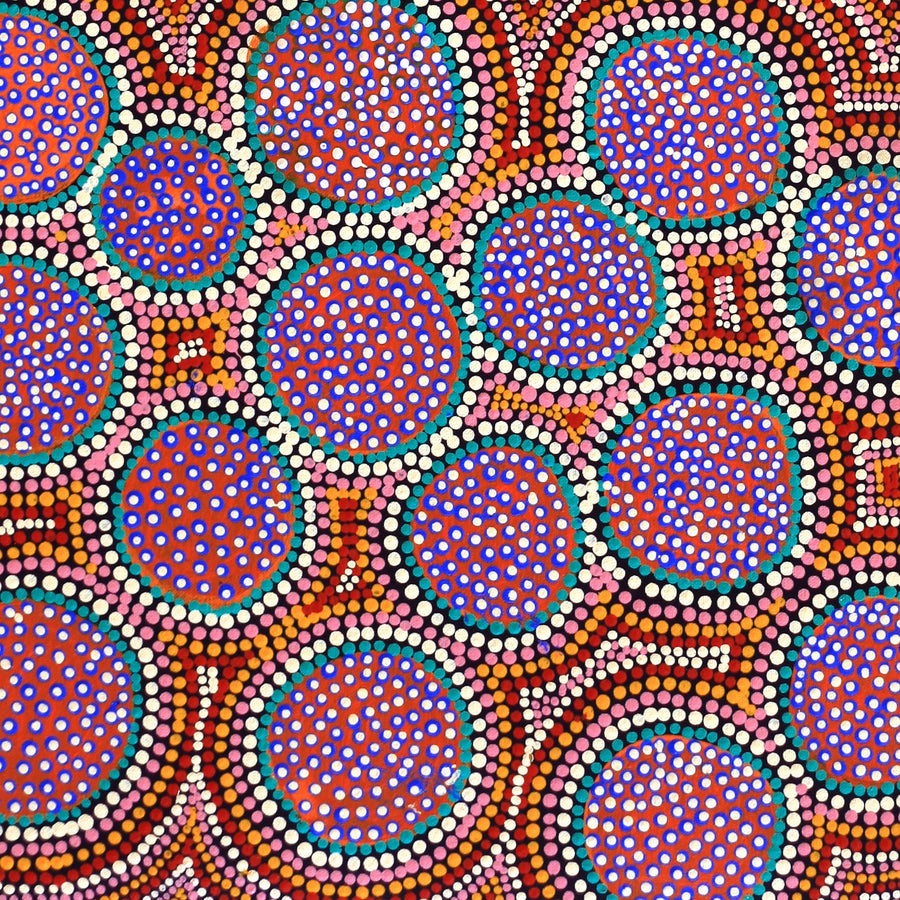 Aboriginal Artwork by Nola Kantawarra, Mulpu Tjukurrpa (Bush Mushroom Dreaming), 70x50cm