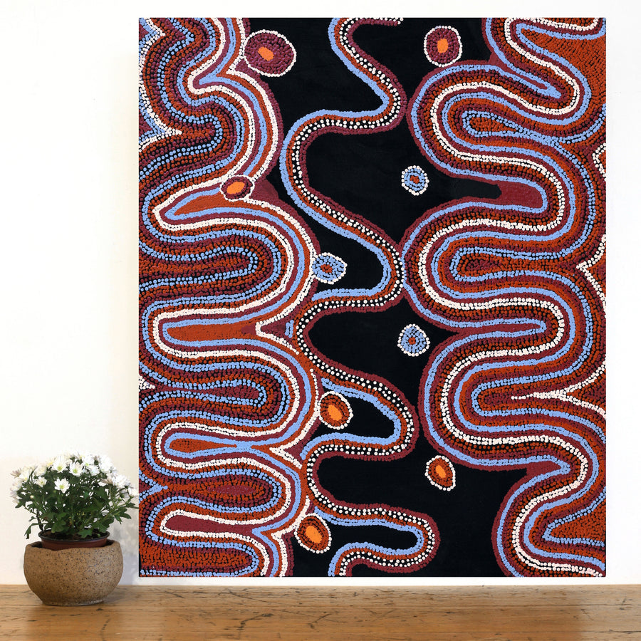 Aboriginal Artwork by Nora Davidson, Kungkarangkalpa (Seven Sisters Story), 91x76cm