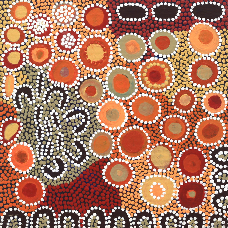 Aboriginal Artwork by Nora Napaljarri Andy, Karnta Jukurrpa (Womens Dreaming), 30x30cm