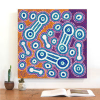 Aboriginal Artwork by Rosemary Peters and Noreen Dixon, Waru at Watarru, 60x60cm