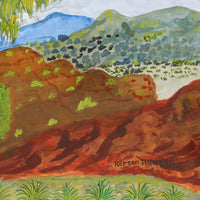 Aboriginal Artwork by Noreen Hudson, Ghost Gum at Glen Helen, 54.5x23.5cm