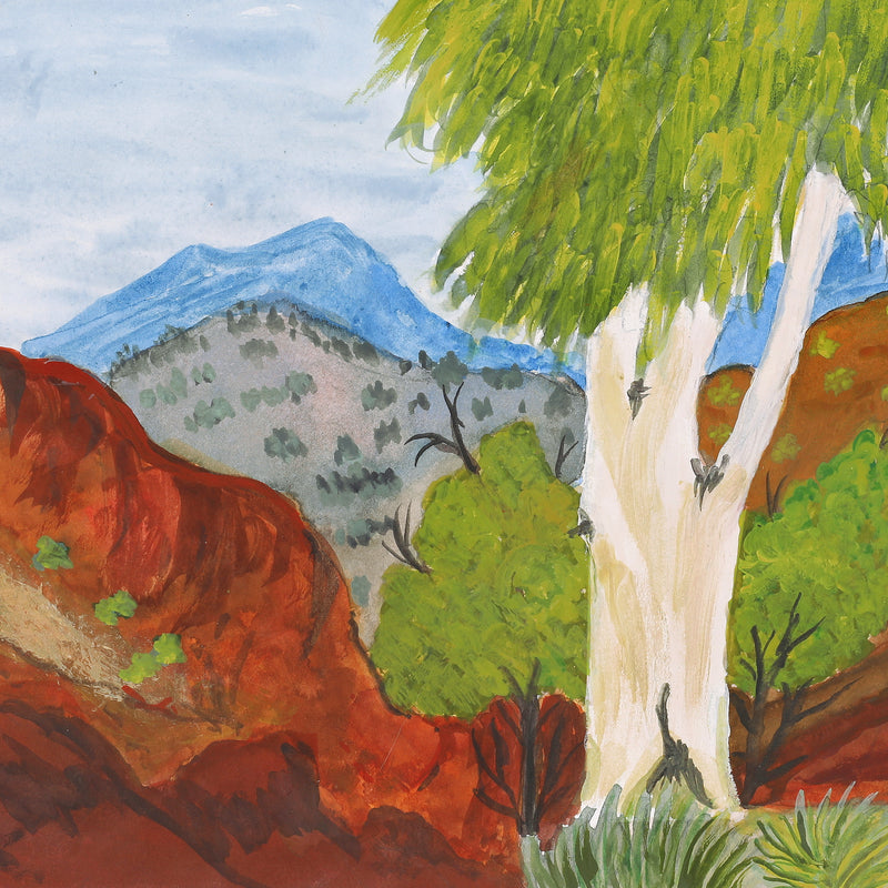 Aboriginal Artwork by Noreen Hudson, Ghost Gum at Glen Helen, 54.5x23.5cm