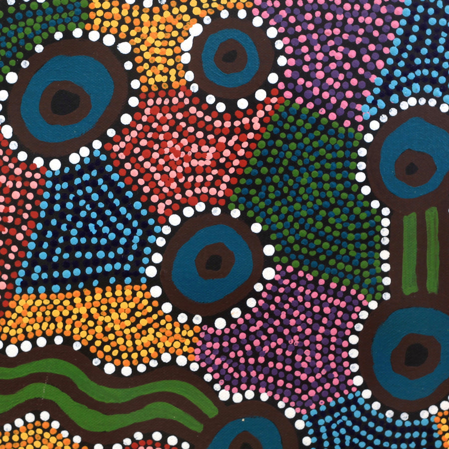 Aboriginal Artwork by Noreen Napaltjarri Dixon, Rockholes, 30x30cm