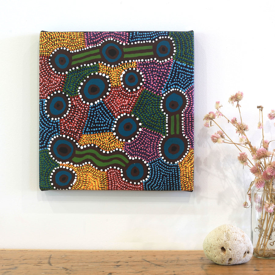 Aboriginal Artwork by Noreen Napaltjarri Dixon, Rockholes, 30x30cm