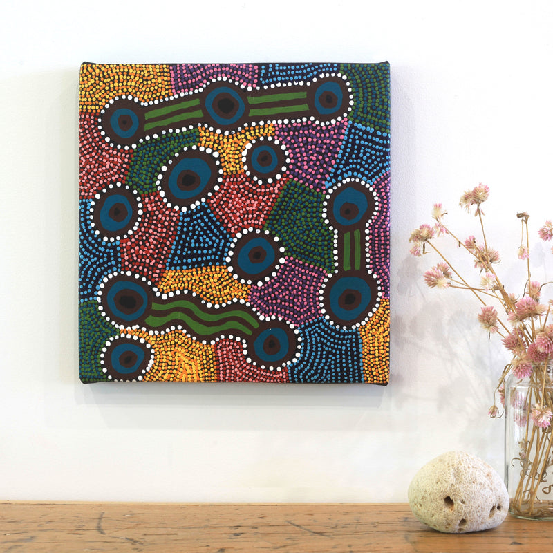 Aboriginal Artwork by Noreen Napaltjarri Dixon, Rockholes, 30x30cm