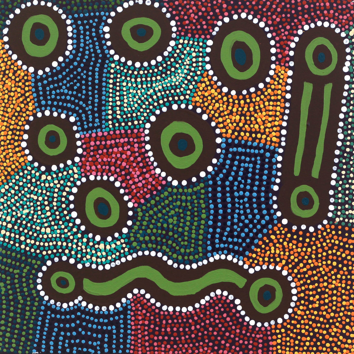 Aboriginal Artwork by Noreen Napaltjarri Dixon, Rockholes, 30x30cm