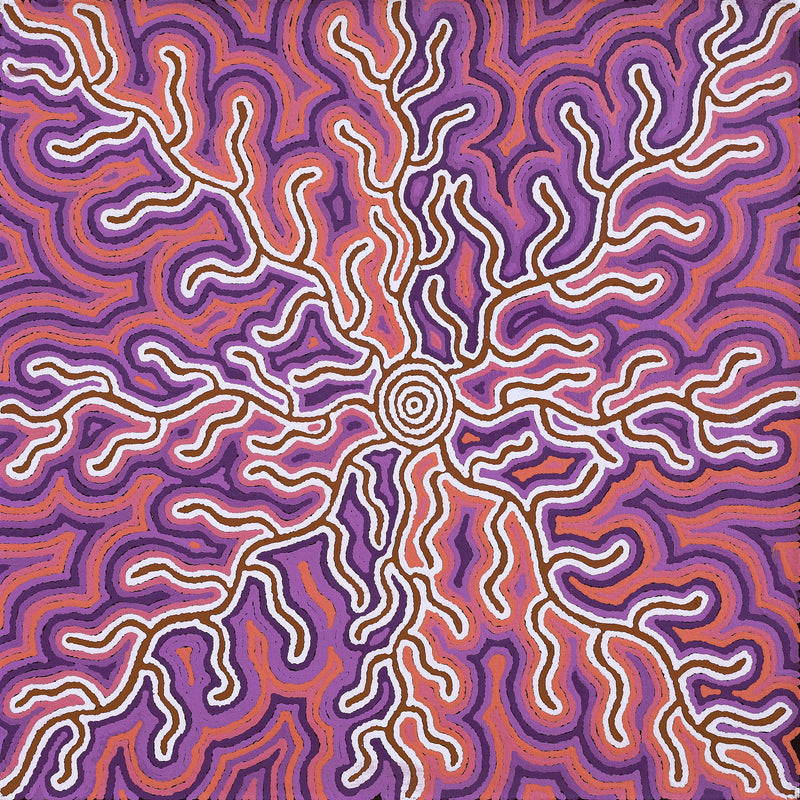 Aboriginal Artwork by Norissa Nampijinpa Watson, Ngapa Jukurrpa (Water Dreaming) - Puyurru, 61x61cm