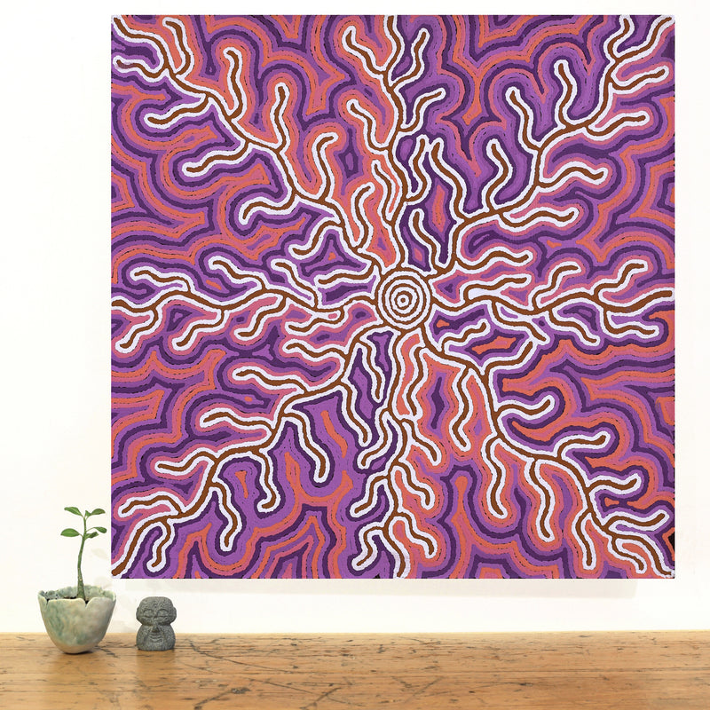 Aboriginal Artwork by Norissa Nampijinpa Watson, Ngapa Jukurrpa (Water Dreaming) - Puyurru, 61x61cm