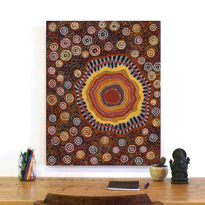 Aboriginal Artwork by Norissa Nampijinpa Watson, Ngapa Jukurrpa (Water Dreaming) - Puyurru, 76x61cm