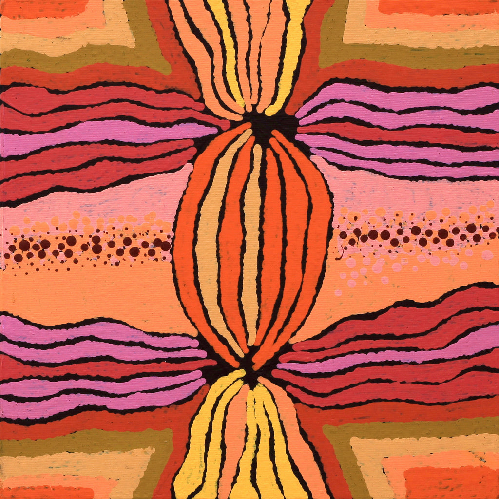 Aboriginal Artwork by Norissa Nampijinpa Watson, Ngapa Jukurrpa - Puyurru, 30x30cm