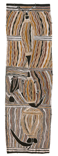 Aboriginal Artwork by Ŋutjapuy Marawili, Lulumu ga Baraltja, 153x49cm Bark