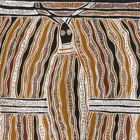 Aboriginal Artwork by Ŋutjapuy Marawili, Lulumu ga Baraltja, 153x49cm Bark