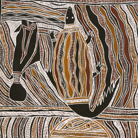 Aboriginal Artwork by Ŋutjapuy Marawili, Lulumu ga Baraltja, 153x49cm Bark