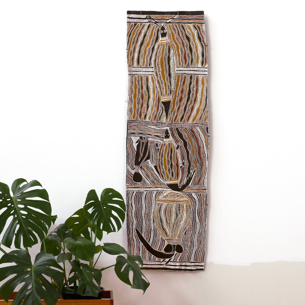 Aboriginal Art by Ŋutjapuy Marawili, Lulumu ga Baraltja, 153x49cm Bark - ART ARK®