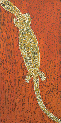 Aboriginal Artwork by Nyanu Watson, Perentieman Tjukurrpa, 91x45cm