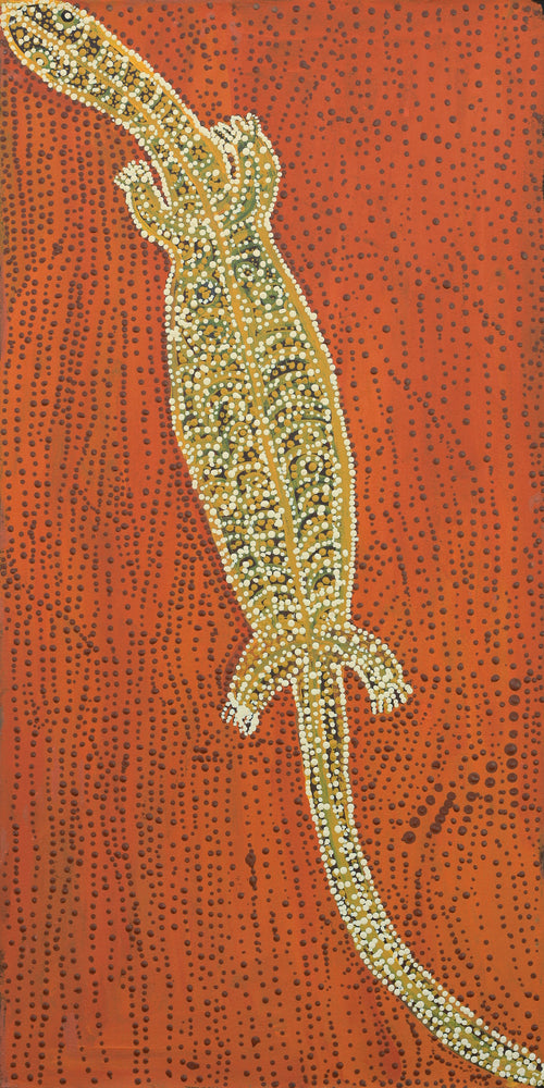 Aboriginal Artwork by Nyanu Watson, Perentieman Tjukurrpa, 91x45cm