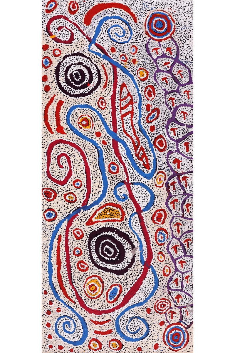 Aboriginal Art by Ormay Nangala Gallagher, Yankirri Jukurrpa (Emu Dreaming) - Ngarlikurlangu, 107x46cm - ART ARK®