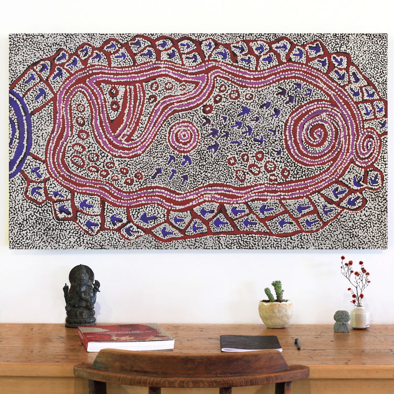Aboriginal Artwork by Ormay Nangala Gallagher, Yankirri Jukurrpa (Emu Dreaming) - Ngarlikurlangu, 107x61cm