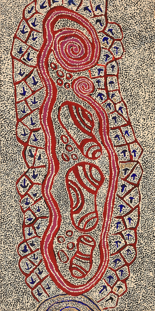 Aboriginal Artwork by Ormay Nangala Gallagher, Yankirri Jukurrpa (Emu Dreaming) - Ngarlikurlangu, 122x61cm