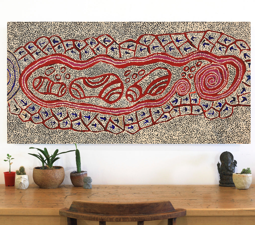 Aboriginal Artwork by Ormay Nangala Gallagher, Yankirri Jukurrpa (Emu Dreaming) - Ngarlikurlangu, 122x61cm