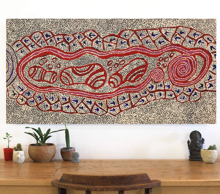 Aboriginal Artwork by Ormay Nangala Gallagher, Yankirri Jukurrpa (Emu Dreaming) - Ngarlikurlangu, 122x61cm