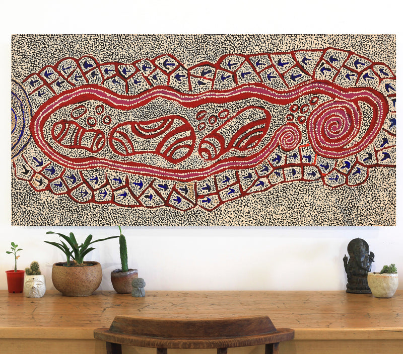 Aboriginal Artwork by Ormay Nangala Gallagher, Yankirri Jukurrpa (Emu Dreaming) - Ngarlikurlangu, 122x61cm