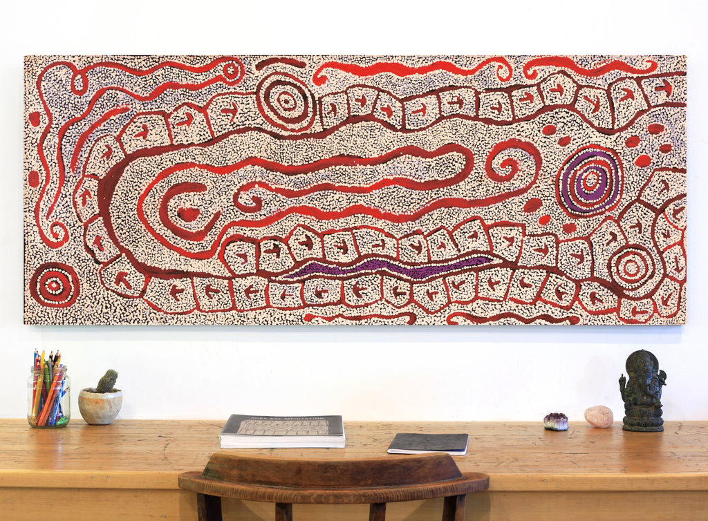 Aboriginal Artwork by Ormay Nangala Gallagher, Yankirri Jukurrpa (Emu Dreaming) - Ngarlikurlangu, 152x61cm