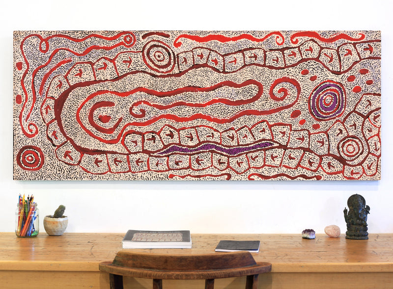 Aboriginal Artwork by Ormay Nangala Gallagher, Yankirri Jukurrpa (Emu Dreaming) - Ngarlikurlangu, 152x61cm