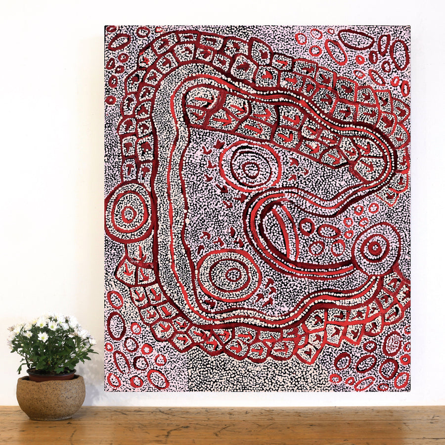 Aboriginal Artwork by Ormay Nangala Gallagher, Yankirri Jukurrpa (Emu Dreaming) - Ngarlikurlangu, 91x76cm