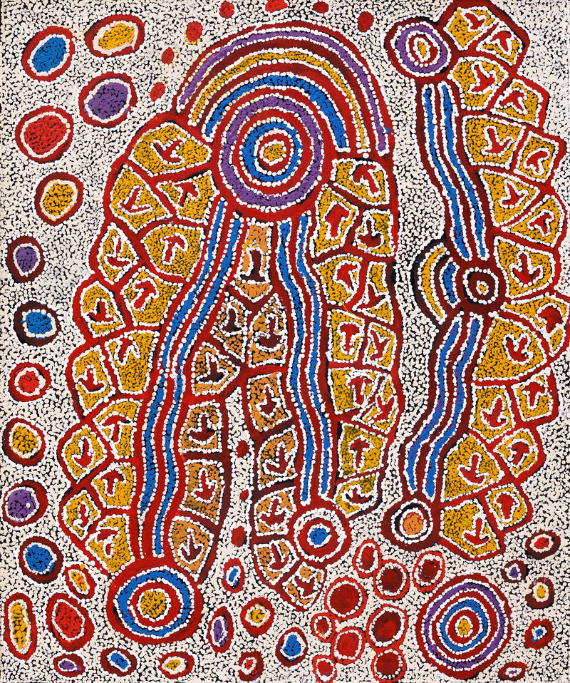 Aboriginal Artwork by Ormay Nangala Gallagher, Yankirri Jukurrpa (Emu Dreaming) - Ngarlikurlangu, 91x76cm