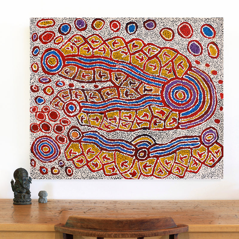 Aboriginal Artwork by Ormay Nangala Gallagher, Yankirri Jukurrpa (Emu Dreaming) - Ngarlikurlangu, 91x76cm