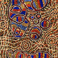 Aboriginal Artwork by Ormay Nangala Gallagher, Ngapa Jukurrpa (Water Dreaming) - Mikanji, 107x46cm