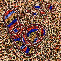Aboriginal Artwork by Ormay Nangala Gallagher, Ngapa Jukurrpa (Water Dreaming) - Mikanji, 107x46cm
