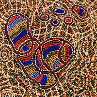 Aboriginal Artwork by Ormay Nangala Gallagher, Ngapa Jukurrpa (Water Dreaming) - Mikanji, 107x46cm